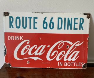 Vintage Coca - Cola Porcelain Sign Gas Station Advertisement Fountain Route 66 Pop