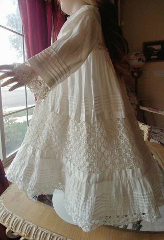 LARGE Antique Lace,  Pin Tucks Doll Dress for French Jumeau Bru or German Doll 3