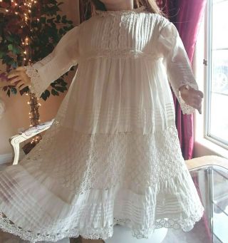 LARGE Antique Lace,  Pin Tucks Doll Dress for French Jumeau Bru or German Doll 5