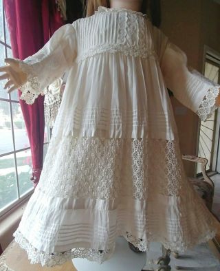 LARGE Antique Lace,  Pin Tucks Doll Dress for French Jumeau Bru or German Doll 8