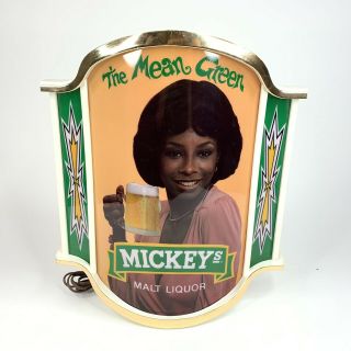 Vintage Lighted Beer Sign Mean Green Mickeys Malt Liquor 1983 Heileman Brewing