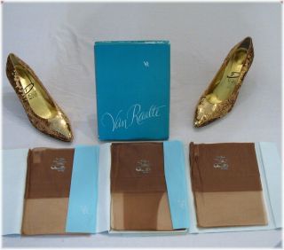 3 Pr Van Raalte Rht Run - Less Vintage Dress Sheer Nylon Stockings 11/35 Long Box