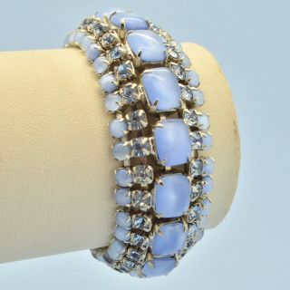 Vintage Bracelet 1950s Blue Satin Glass & Crystal Silvertone Bridal Jewellery