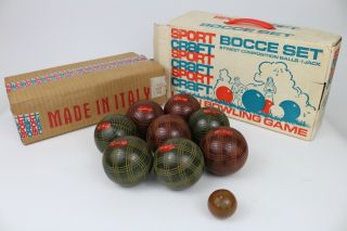 Vintage Sportcraft Composition Bocce Ball Set 01075 Etched Patterns Box