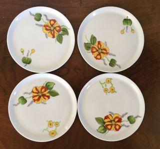 Four Vintage Porthault Limoges Paris Porcelain Dish Plate Coaster Trivet Flowers
