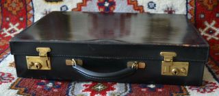 A Traditional,  Vintage English Black Leather Briefcase Made For T.  Anthony Nyc