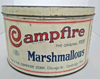Vintage Campfire Marshmallow Tin 5 Lbs Heekin Mark Advertising
