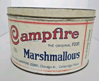 Vintage Campfire Marshmallow Tin 5 Lbs Heekin Mark Advertising 2