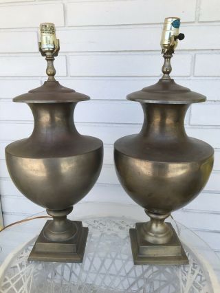 Vintage Pair Brass Ginger Jar Table Lamps Large Mid Century