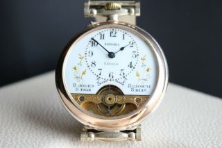 Erbora 8 Days Vintage 1890`s Silver Skeletonized Porcelain Ancre Swiss Watch