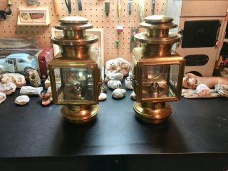 Vintage Brass Kerosene Lantern Lamp Pair Maxwell Auto Buggy 1910