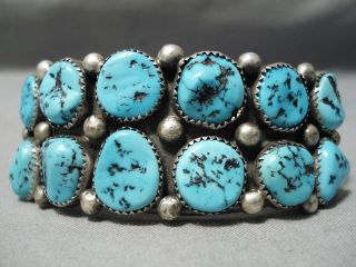 Very Rare Vintage Navajo 2 Row Circle Turquoise Sterling Silver Bracelet Old
