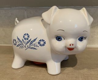 Vtg Corningware Pig Piggy Bank Blue Cornflower
