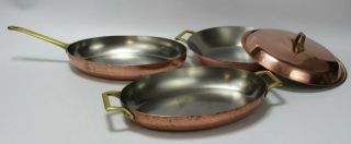 Vtg Paul Revere Ware 3 Copper Stainless Cooking Pans Matched Set W/ 1 Lid 1801