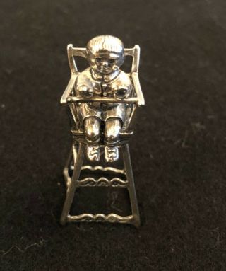 Sterling Silver Dollhouse Miniature Of Infant On A Baby High Chair