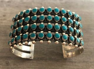 " Stamped " Vintage Navajo Turquoise & Sterling Silver 4 Row Snake Eye Bracelet