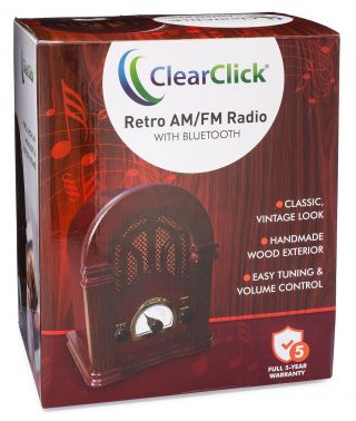 ClearClick Retro AM FM Radio with Bluetooth - Classic Wooden Vintage Retro 4