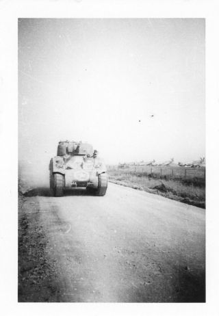 Org Wwii Photo: Us Sherman Tank Passing Along British Spitfires,  Eto