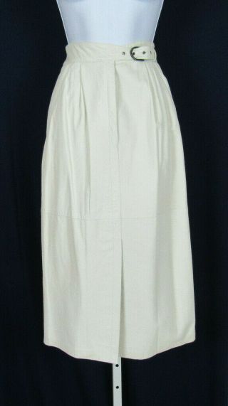 Vtg 1980s 90s Classic Pelz Leder Leather Skirt Off White Buckle Waist Size 8 Us