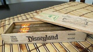 Rare Complete Vintage 1974 Walt Disney Wooden Cigar Box Wood Disneyland 3 Cigars