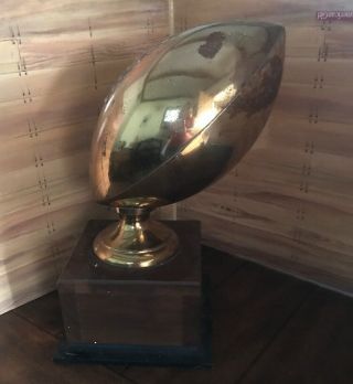 VTG Large Game Ball Life Size Brass Football Trophy Wood Pedestal Plaque Detail 3