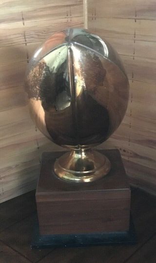 VTG Large Game Ball Life Size Brass Football Trophy Wood Pedestal Plaque Detail 4