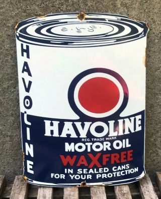 Vintage Havoline Porcelain Sign Gas Service Station Pump Plate Motor Oil Can