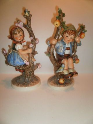 Vintage M.  J Hummel 10 " Apple Tree Girl And Boy 141/v And 142/v Goebel Figurines