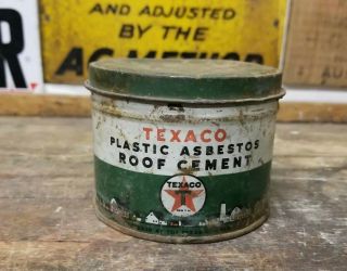 Vintage Texaco Plastic Asbestos Roof Cement 1 Pound Grease Oil Can 7