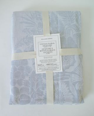 Williams Sonoma Vintage Floral Jacquard Linen Cotton Tablecloth Gray 70 X 90