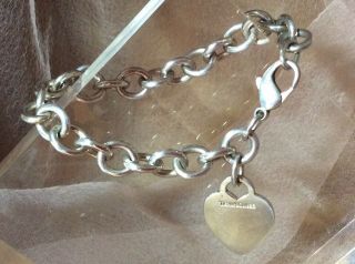 Vintage Tiffany & Co Heart Tag Charm Chain Link Bracelet 925 Sterling Silver 7.  5