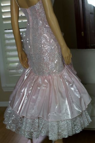 VTG LORALIE 80 ' s Pink/ Silver Lace Sequin Mermaid Prom Formal Dress Size 8 3