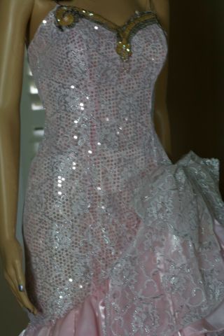 VTG LORALIE 80 ' s Pink/ Silver Lace Sequin Mermaid Prom Formal Dress Size 8 5