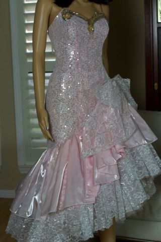 VTG LORALIE 80 ' s Pink/ Silver Lace Sequin Mermaid Prom Formal Dress Size 8 6