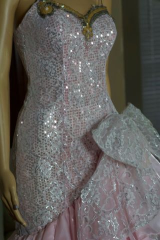 VTG LORALIE 80 ' s Pink/ Silver Lace Sequin Mermaid Prom Formal Dress Size 8 7
