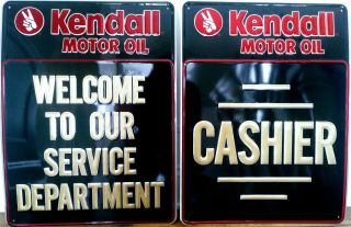2 Vintage Kendall Motor Oil Advertising Signs - Vintage Gas Station (nos)
