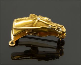 Vintage Estate 14k Gold & Diamond Equestrian - Kentucky Derby - Pin / Brooch