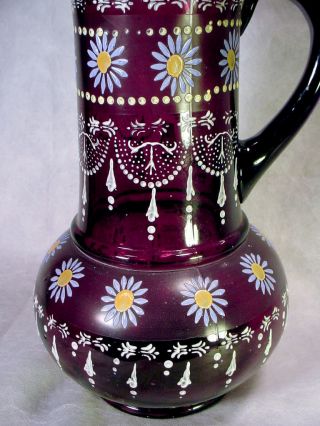 Vintage AMETHYST Purple Glass PITCHER TUMBLER Water LEMONADE SET Hand Painted 3