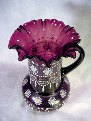 Vintage AMETHYST Purple Glass PITCHER TUMBLER Water LEMONADE SET Hand Painted 5