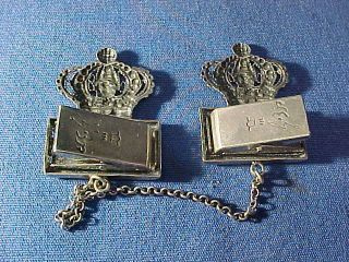 Vintage STERLING Silver JUDAICA Design SWEATER CLIPS in HEBREW w KINGS CROWN 2