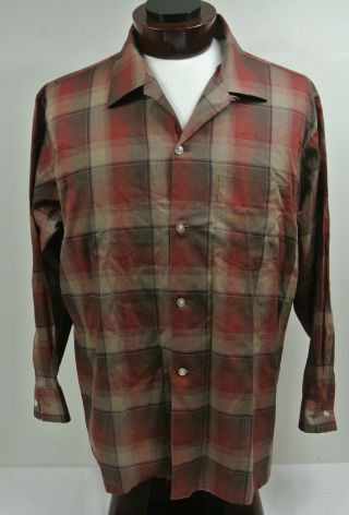 Vtg 1960s Arrow King Cotton Shadow Plaid Loop Collar Shirt Rockabilly - Men 