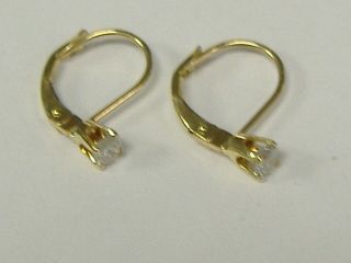 Vintage Solid 14 K Gold 0.  20 Ct Tw French Lever Earrings