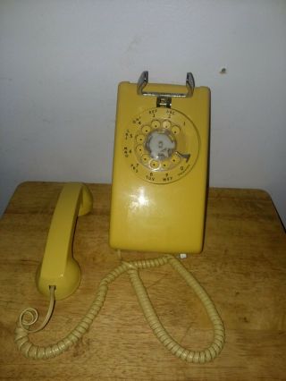 Vintage At& T Western Electric Yellow Rotary Wall Telephone