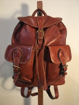 Vintage Holland Sport Leather Backpack Brown Hand Made In The Usa