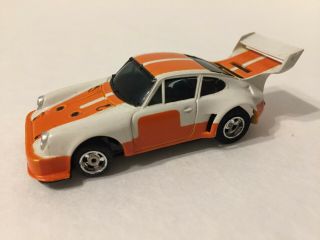 Vintage Aurora Afx Slot Car Orange White Porsche Turbo Rsr Speedsteer Base