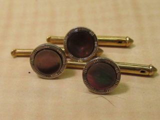 Set Of 3 14k Yellow Gold Mens Jewelry Tuxedo Clips Black Mother Of Pearl Shell