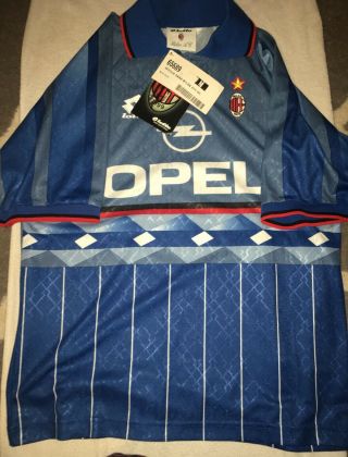 W/tags - Vintage Ac Milan Jersey Shirt - 1995 - 1996 4th Kit - Medium - Blue