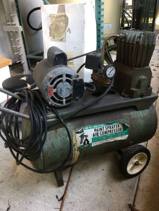 Sears 1 Hp Air Compressor,  12 Gallon,  2 Cylinder,  Portable On Wheels Vintage