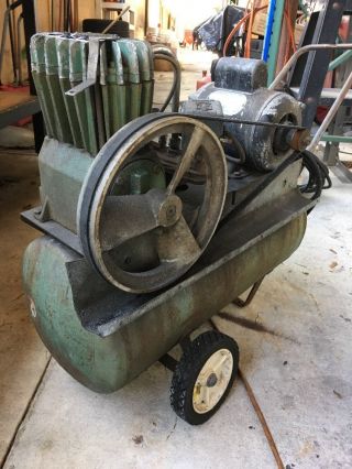 Sears 1 hp air compressor,  12 gallon,  2 cylinder,  portable on wheels Vintage 3