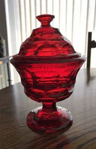 VINTAGE Ruby Red Depression Glass Compote/candy Dish - 12 Long Stem Goblets Diamo 2